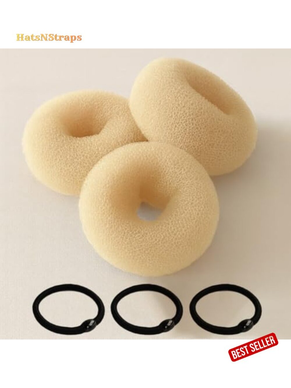 3 Pc Hair Bun Maker Set Nylon Mesh Donut Shapers with Elastic Bands